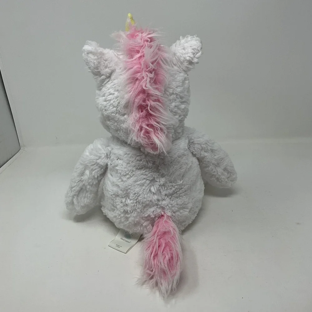Cloud Island White Plush Unicorn Pink Mane Yellow Horn Shaggy Stuffed Animal